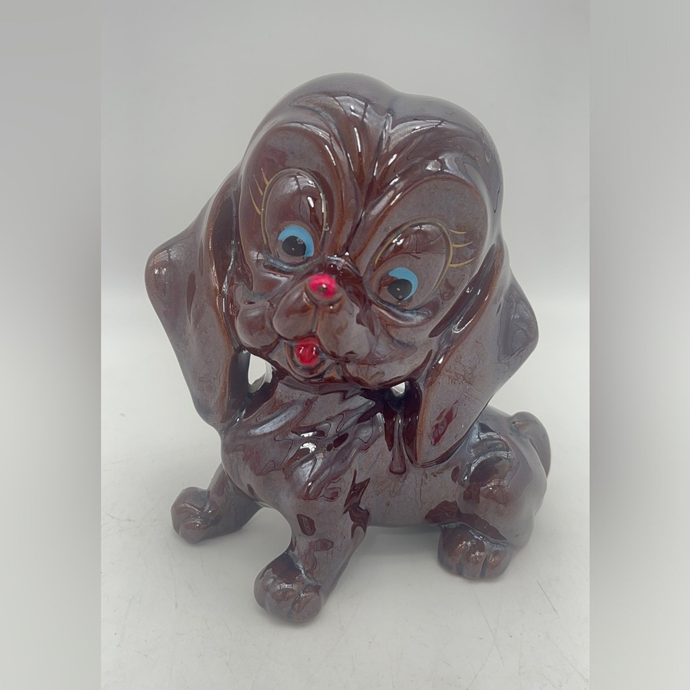 Vintage nanco Brown Hound Dog Figurine Big Blue Eyes Japan |Ceramic tabletop dog